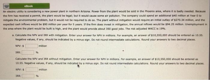  B eBook An electric utility is considering a new power plant