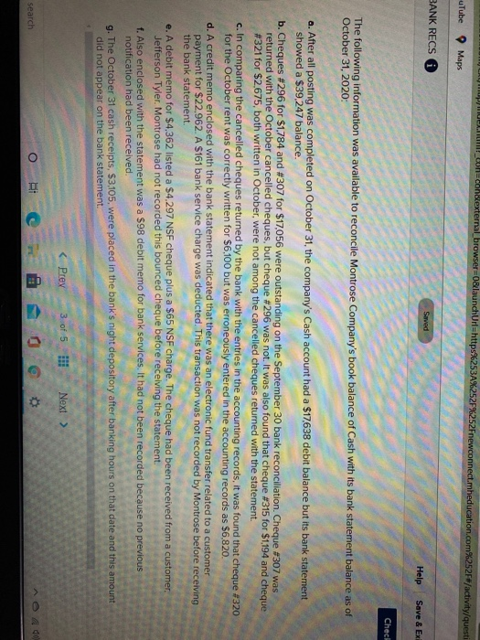  MOLIM! _n=condexternal_browser=0&launchUrl=https%253A%252F%252Fnewconnect.mheducation.com%252F#/activity/questi uTube Maps BANK RECS Saved Help Save & Ex