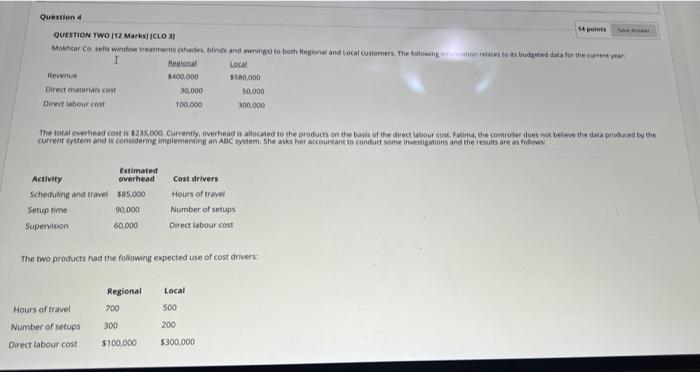 importannnt Question 4 14 points QUESTION TWO 12 MarkCLOM Mokhtar Co sell