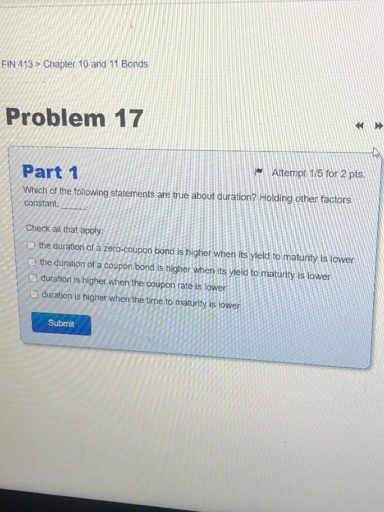  FIN 413 > Chapter 10 and 11 Bonds Problem 17 his
