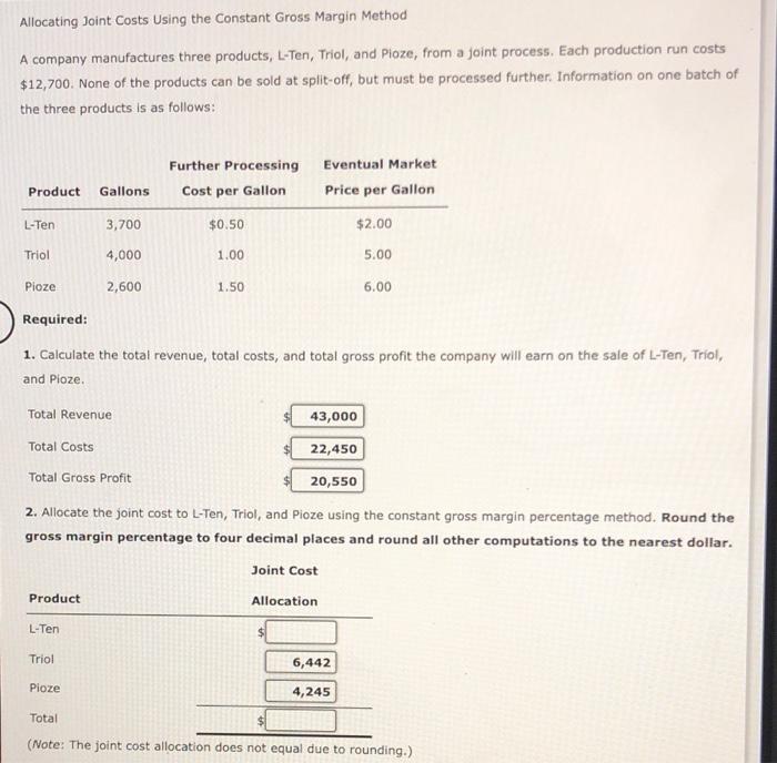 i need help on question 2 Allocating Joint Costs Using the Constant
