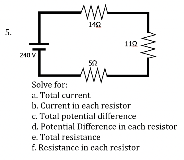  240 V Solve for: a. Total current b. Current in each