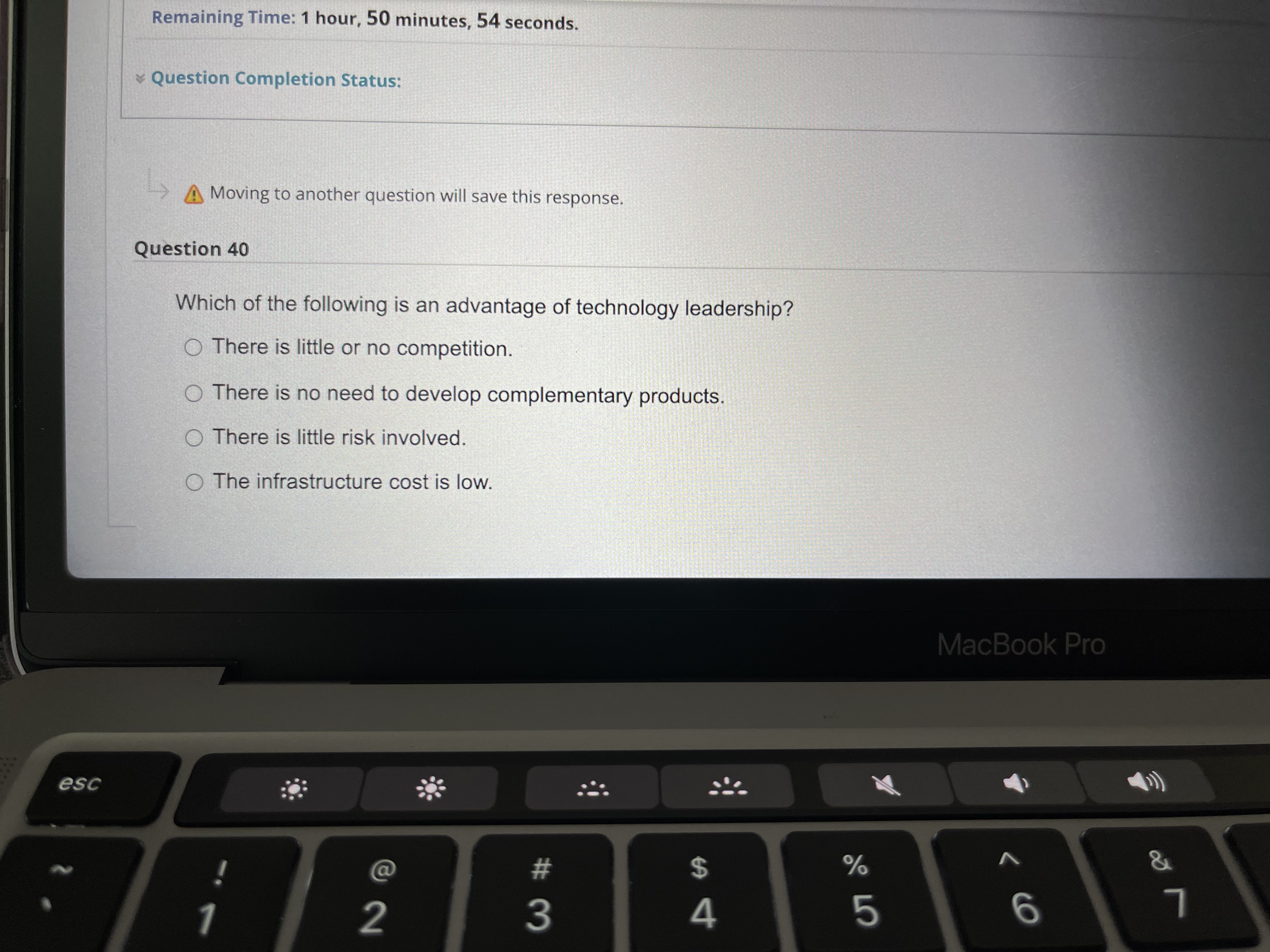 Remaining Time: 1 hour, 50 minutes, 54 seconds. Question Completion Status: