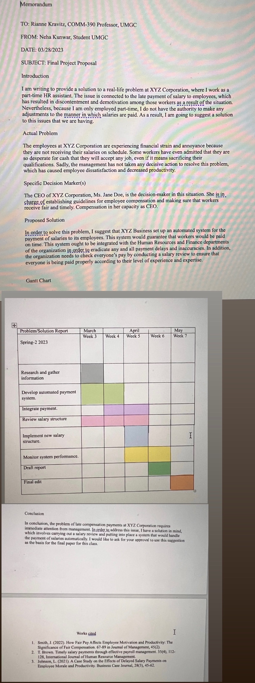 I have an assignment which is called a final problem-solving Researched Proposal.