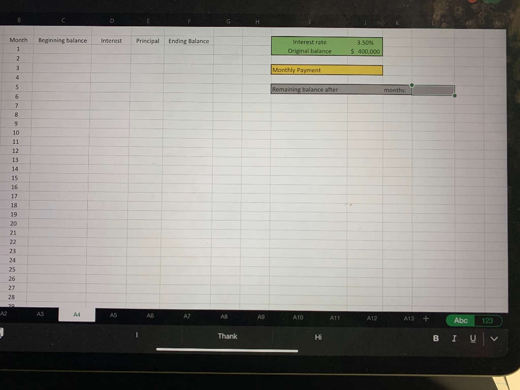 Using the headers in tab A4 of the Excel spreadsheet and the