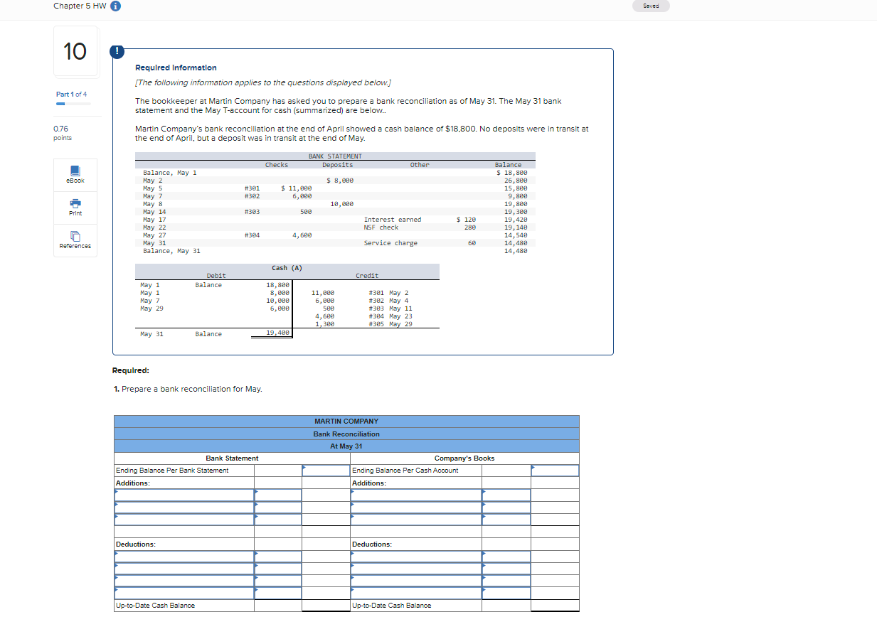 Chapter 5 HW 0 Saved 10 Required Information [The following information