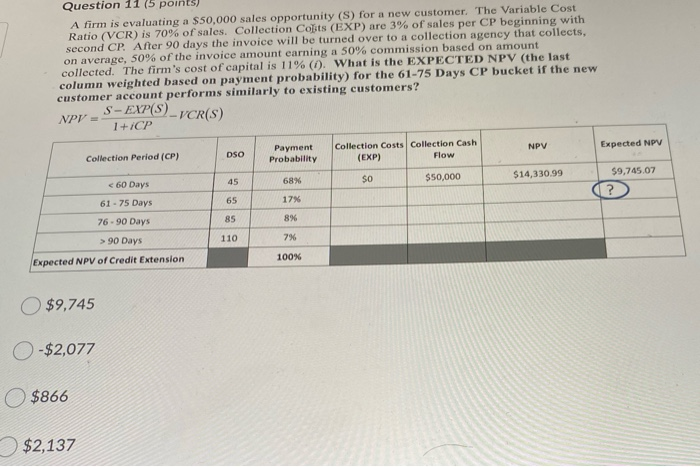  Question 11 (5 points) A firm is evaluating a $50,000 sales