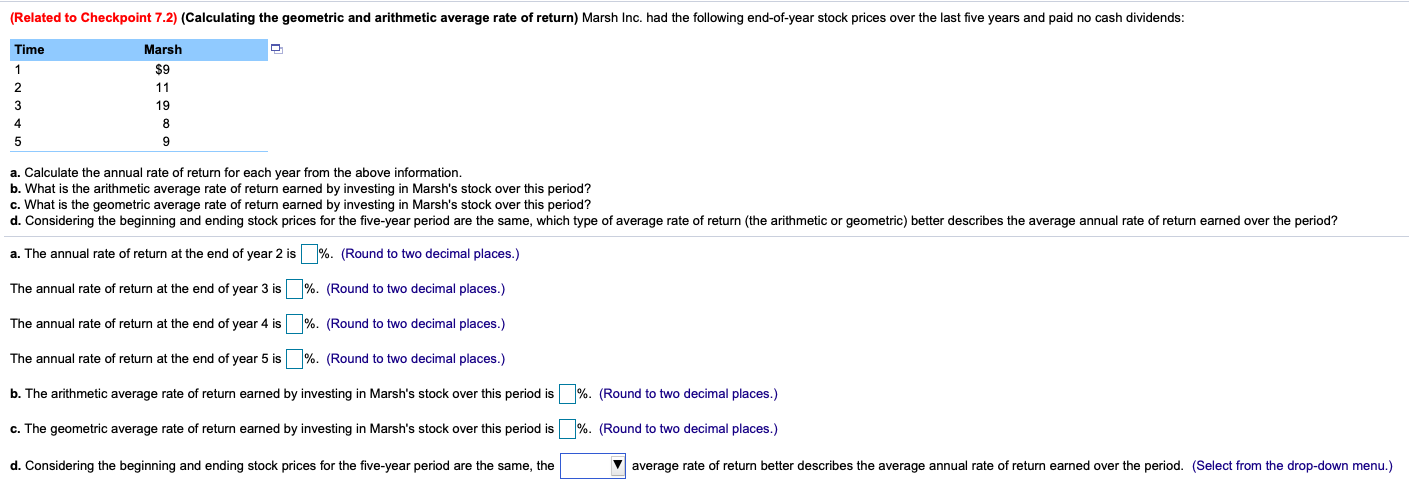  (Related to Checkpoint 7.2) (Calculating the geometric and arithmetic average rate