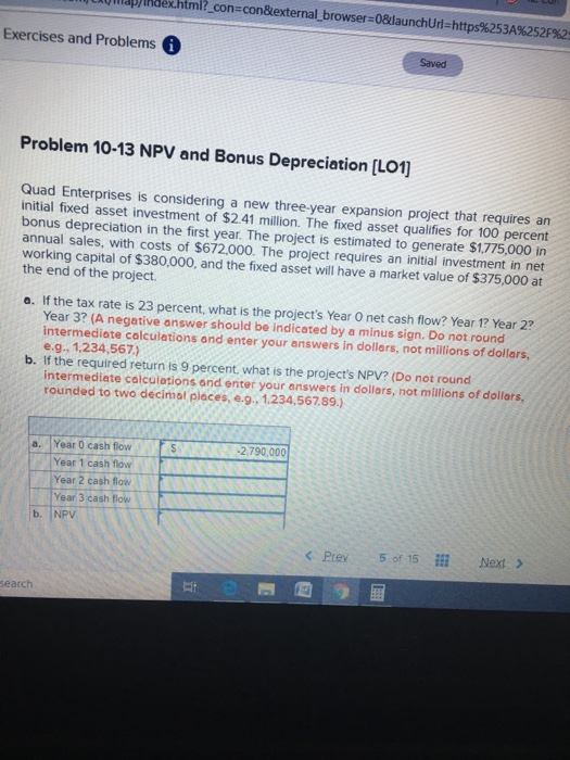 ? con=con&external_browser=0&launchUrl=https%253A%252F%2: Exercises and Problems Saved Problem 10-13 NPV and Bonus