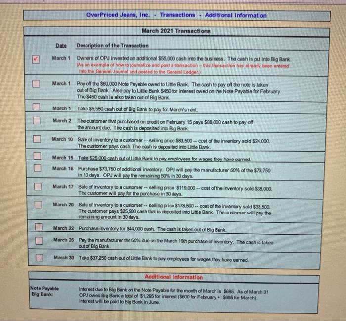  please complete the general journal for these transactions Over Priced Jeans,