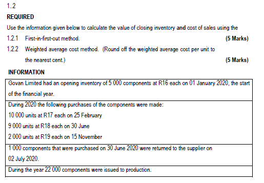 1.2 REQUIRED Use the information given below to calculate the value