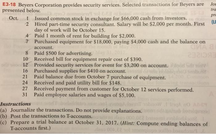 transactions to T-accounts (Prepare the following T-accounts: Cash, Account Receivables, Supplies, Equipment,