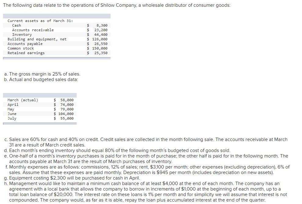 Using the precending data: 1. Complete the schedule of expected cash