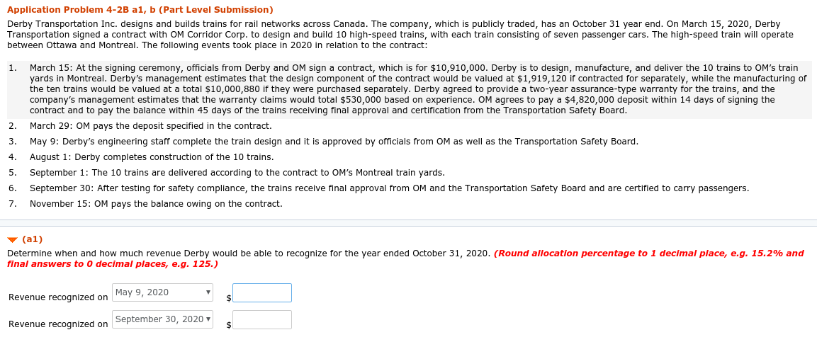  Application Problem 4-2B al, b (Part Level Submission) Derby Transportation Inc.