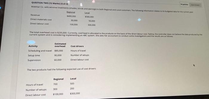  QUESTION TWO [12 Mark ICLO 3 Mokhtar Co. selis window treatments