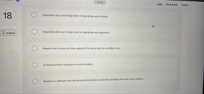 operating activities section of the statement of cash flows: 18 Multiple Choice