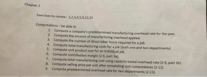 please provide the formulas for each i just need the formulas for