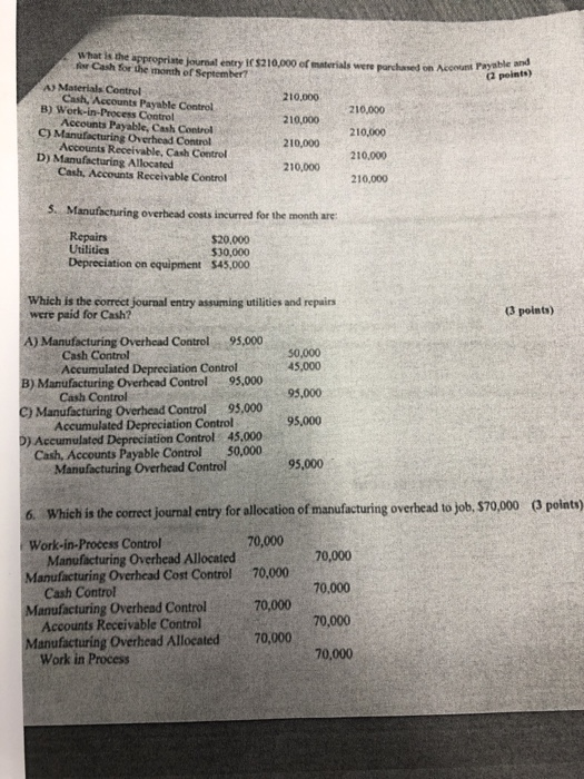  Pay (2 points) What is the appropriate journal entry 1 $210,000