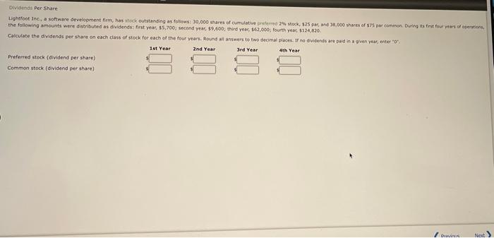  Dividends Per Share Lightfoot Inc, a software development firm, has stock