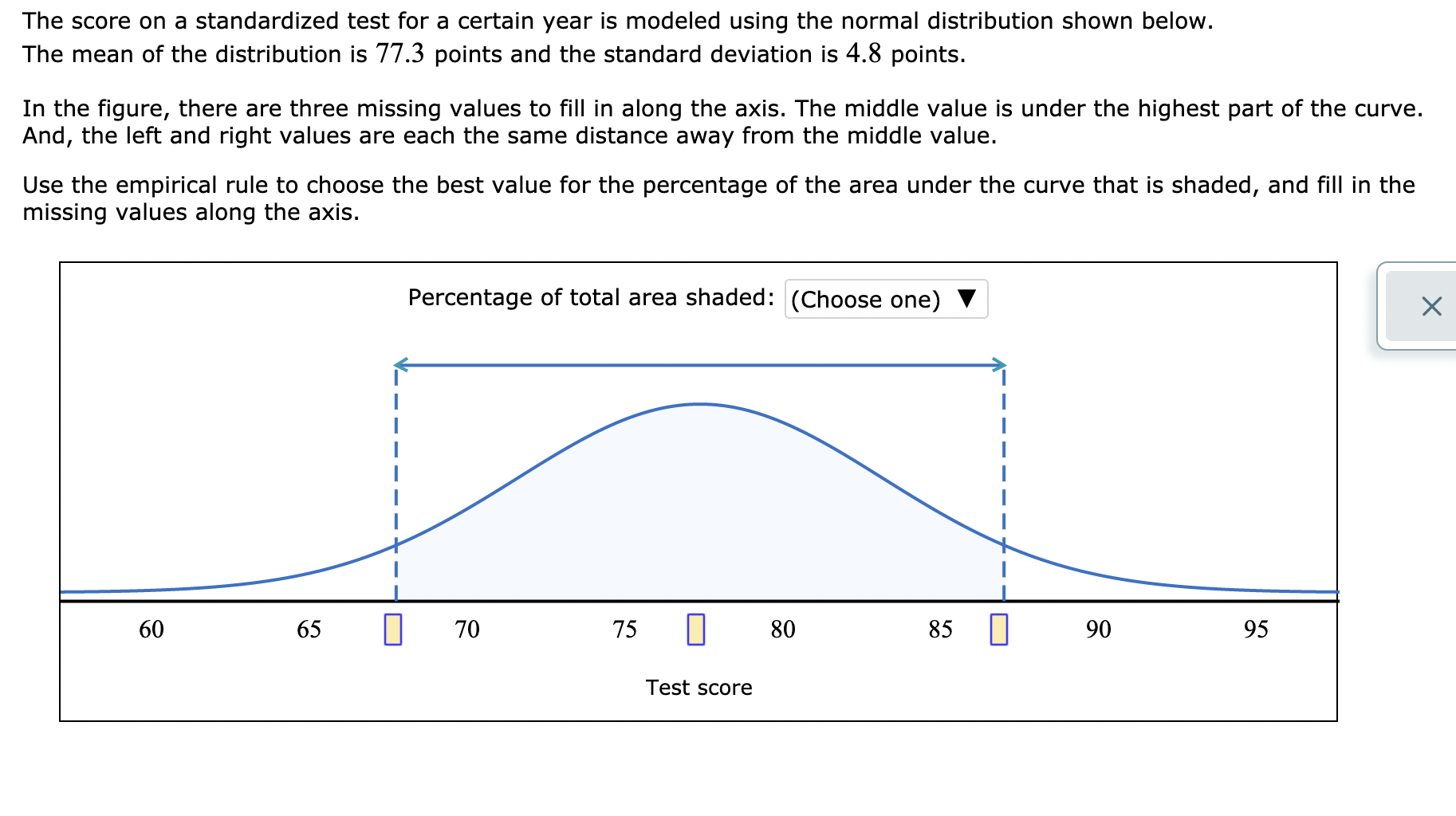  The score on a standardized test for a certain year is