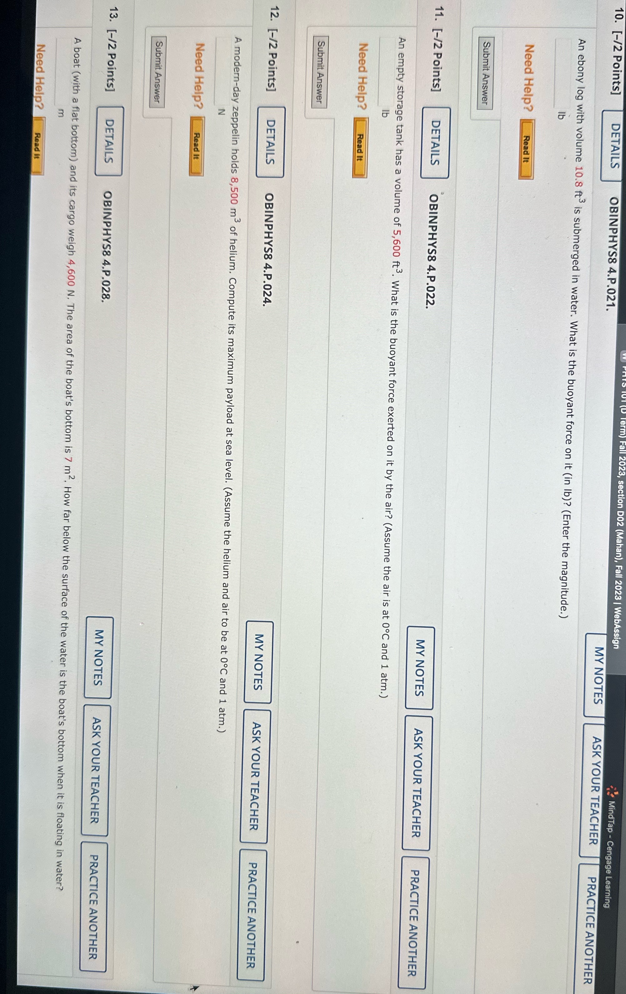 Mahan), Fall 2023 | WebAssign MindTap - Cengage Learning 10. [-/2