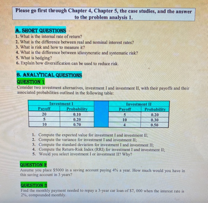  Please go first through Chapter 4 Chapter 5, the case studies,