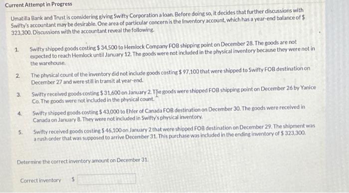  Current Attempt in Progress Umatilla Bank and Trust is considering giving