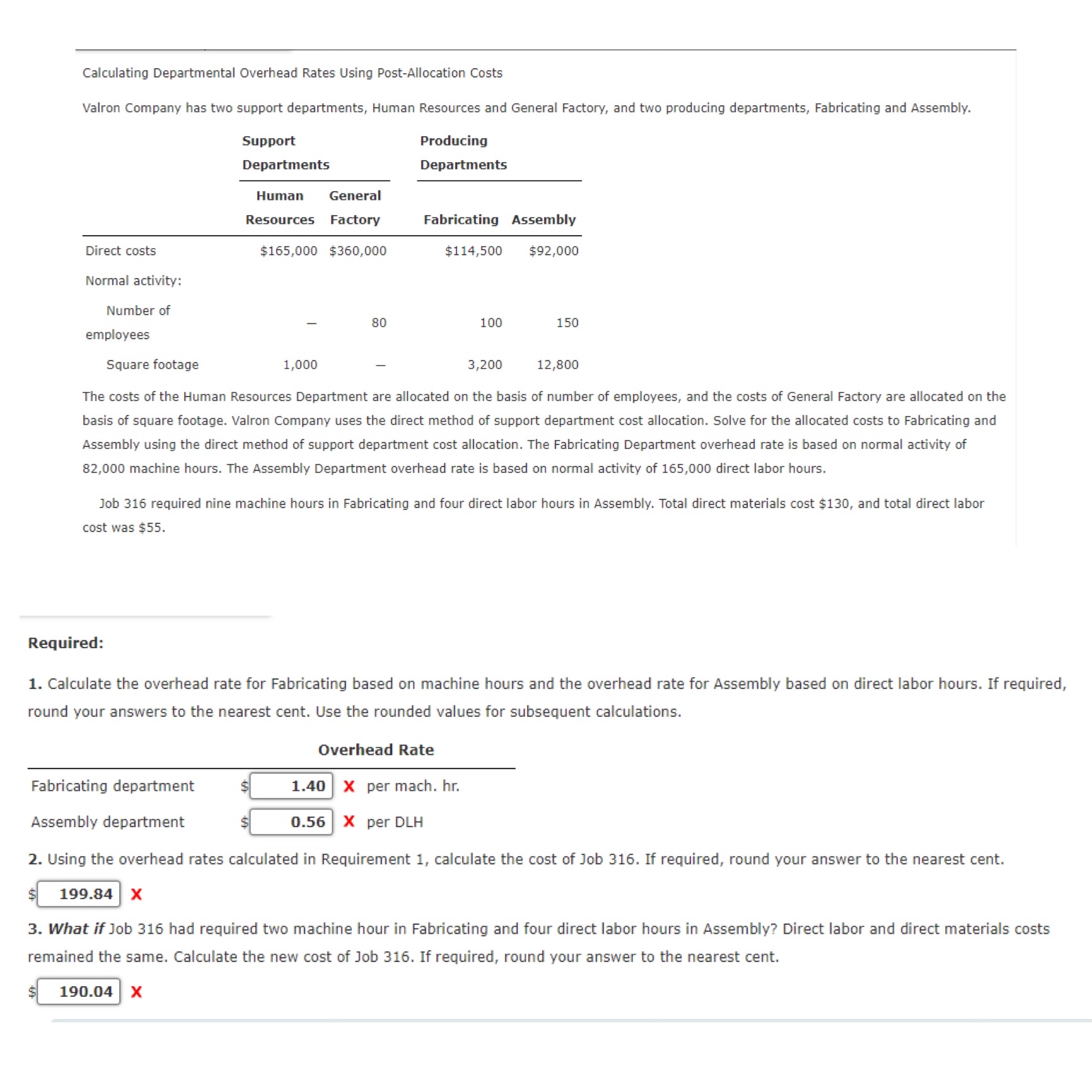  Calculating Departmental Overhead Rates Using Post-Allocation Costs Valron Company has two