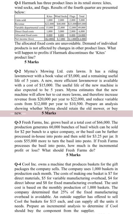  Q-1 Harmark has three product lines in its retail stores: kites,