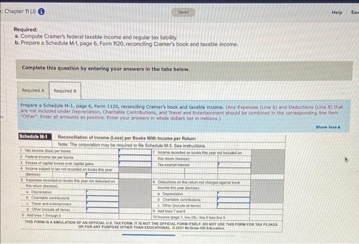 question Chapter 110) 6 Saved H Cramer Corporation, a calendar year, accrual