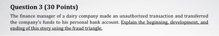 Auditing course please answer the question carefully Question 3 (30 Points) The