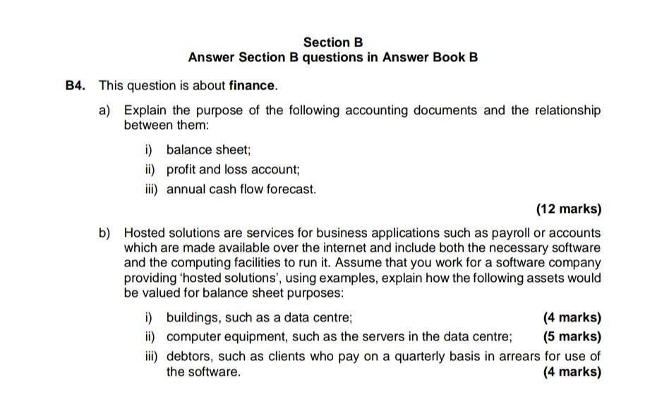 Section B Answer Section B questions in Answer Book B B4.