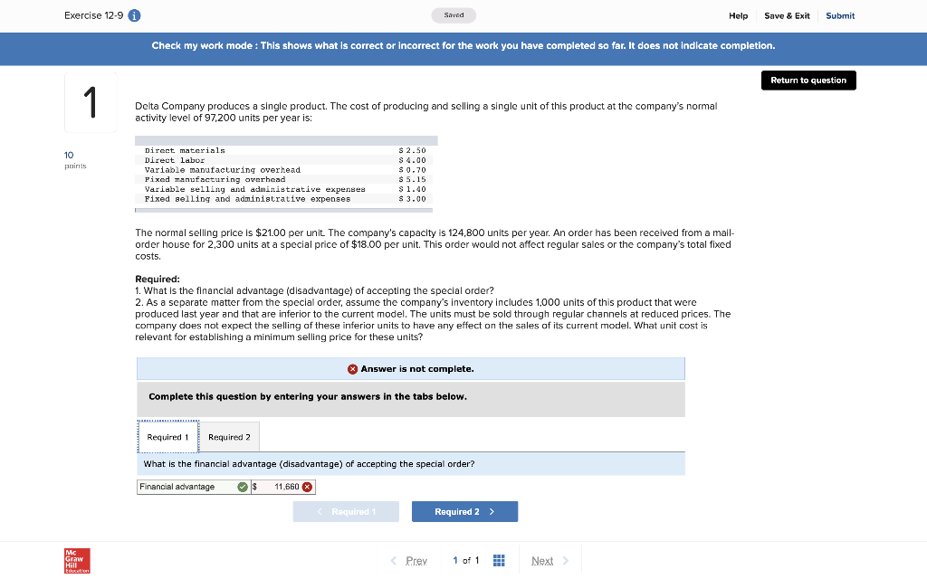 Exercise 12-9 Saved Help Save & Exit Submit Check my work