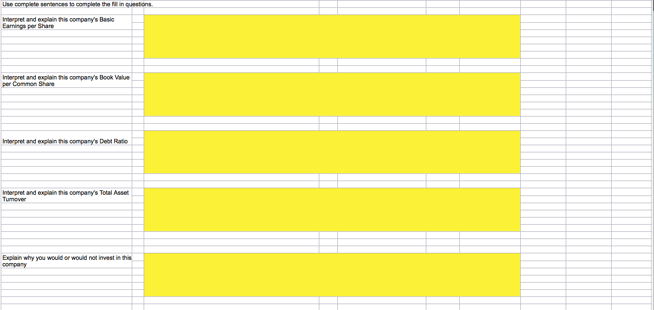  Use complete sentences to complete the fill in questions. Interpret and