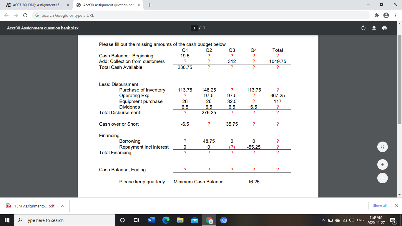  AC ACCT 30(13M): Assignment#5 Acct30 Assignment question ban X + c