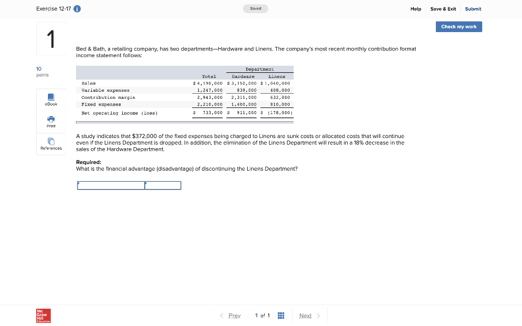 Exercise 12-17 A Saved Help Save & Exit Submit Check my