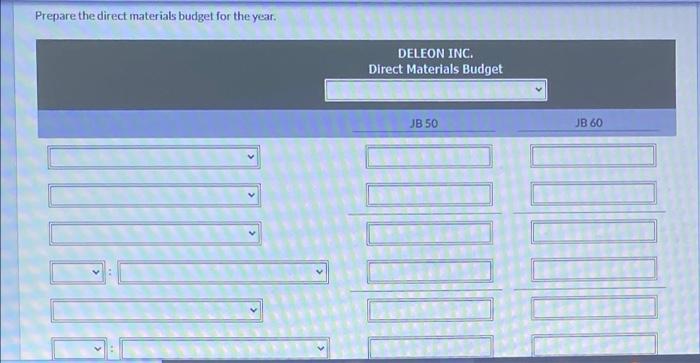 ending finished goods units Beginning finished goods units Direct materials budget: Direct