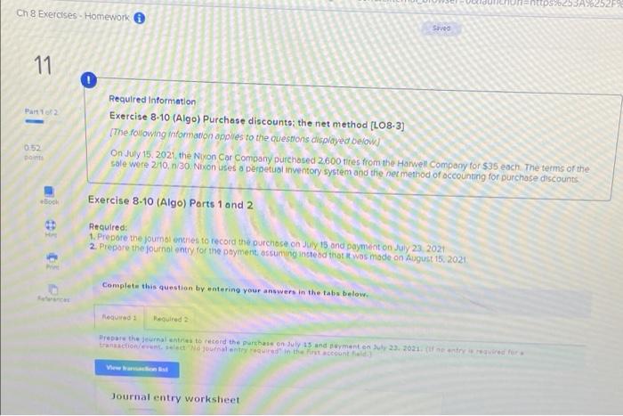  psy Ch 8 Exercises - Homework Saved 11 Part 2 Required