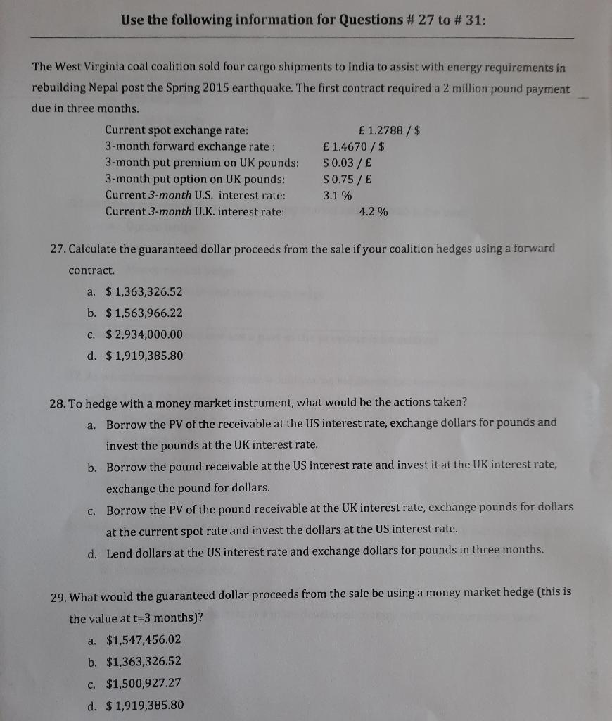 Multi-part question, all information is given (last two questions are given in