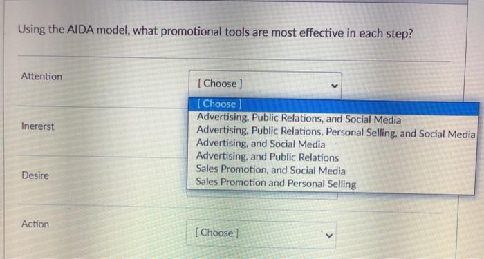  Using the AIDA model, what promotional tools are most effective in