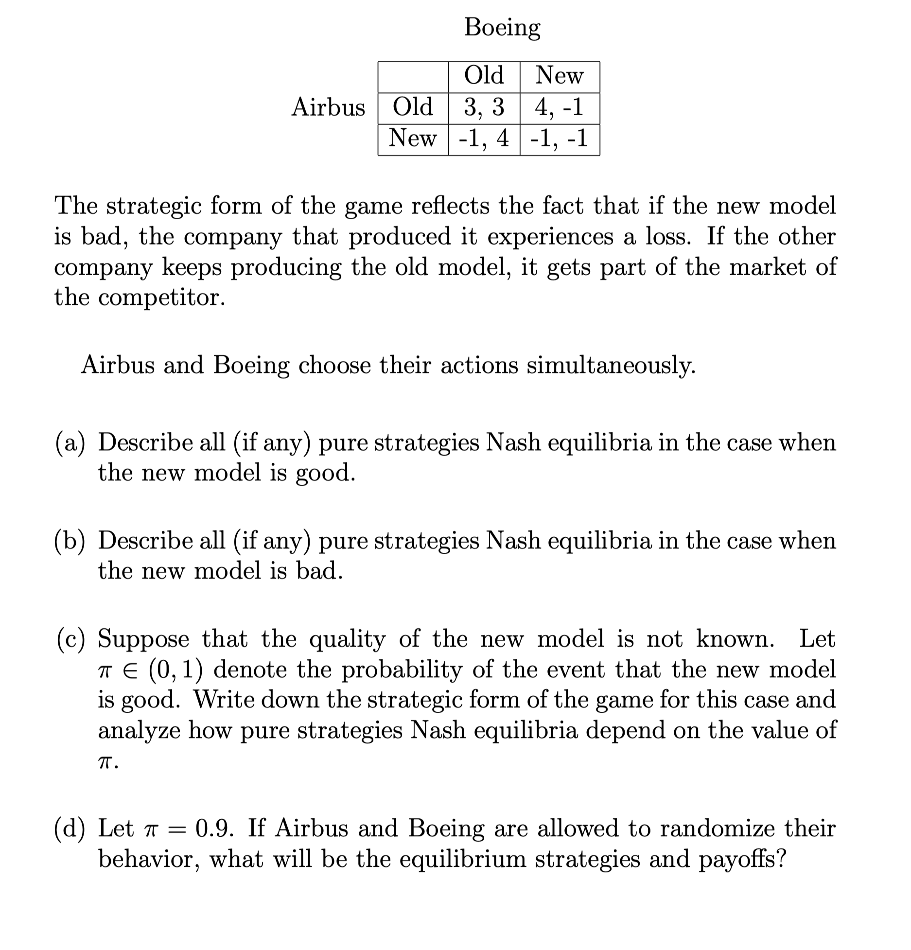 each: keep producing the current (\"Old\") aircraft models or introduce the new