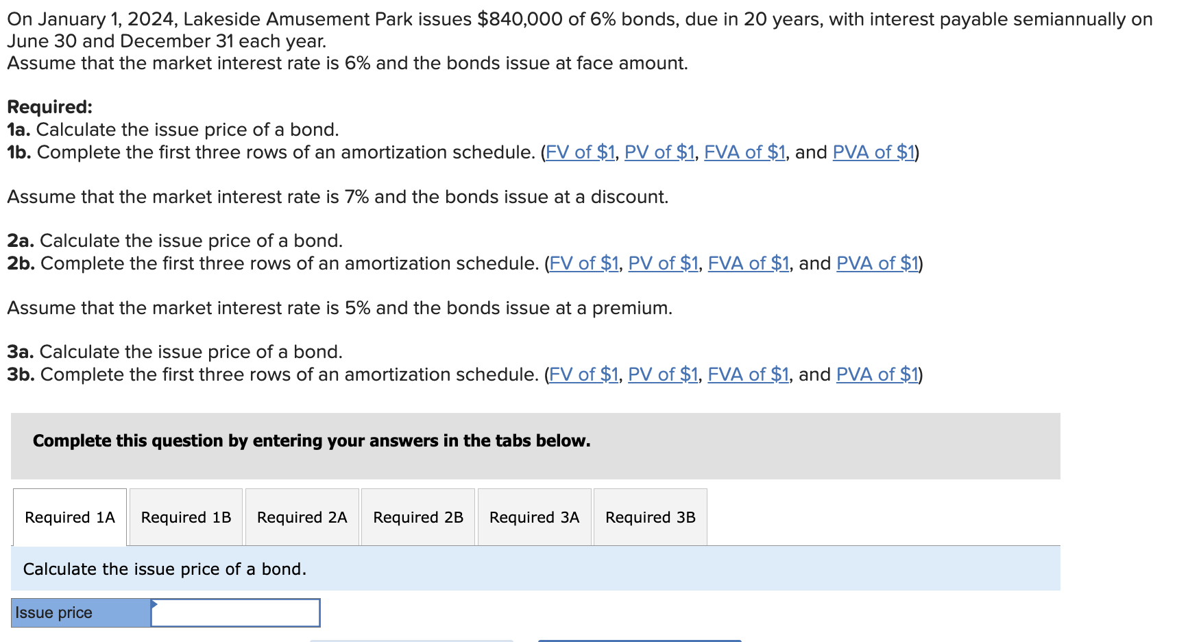  On January 1,2024, Lakeside Amusement Park issues $840,000 of 6% bonds,