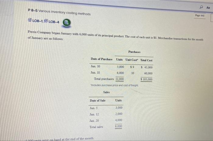  AB P 8-5 Various inventory costing methods Page 43 108-1, L08-4
