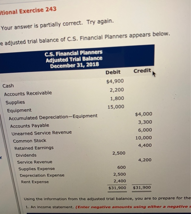  itional Exercise 243 Your answer is partially correct. Try again. e
