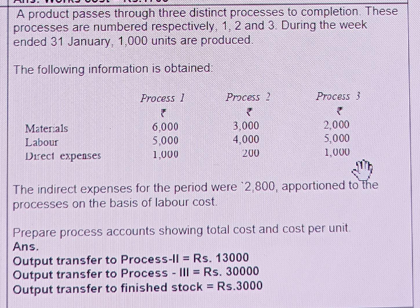  A product passes through three distinct processes to completion. These processes