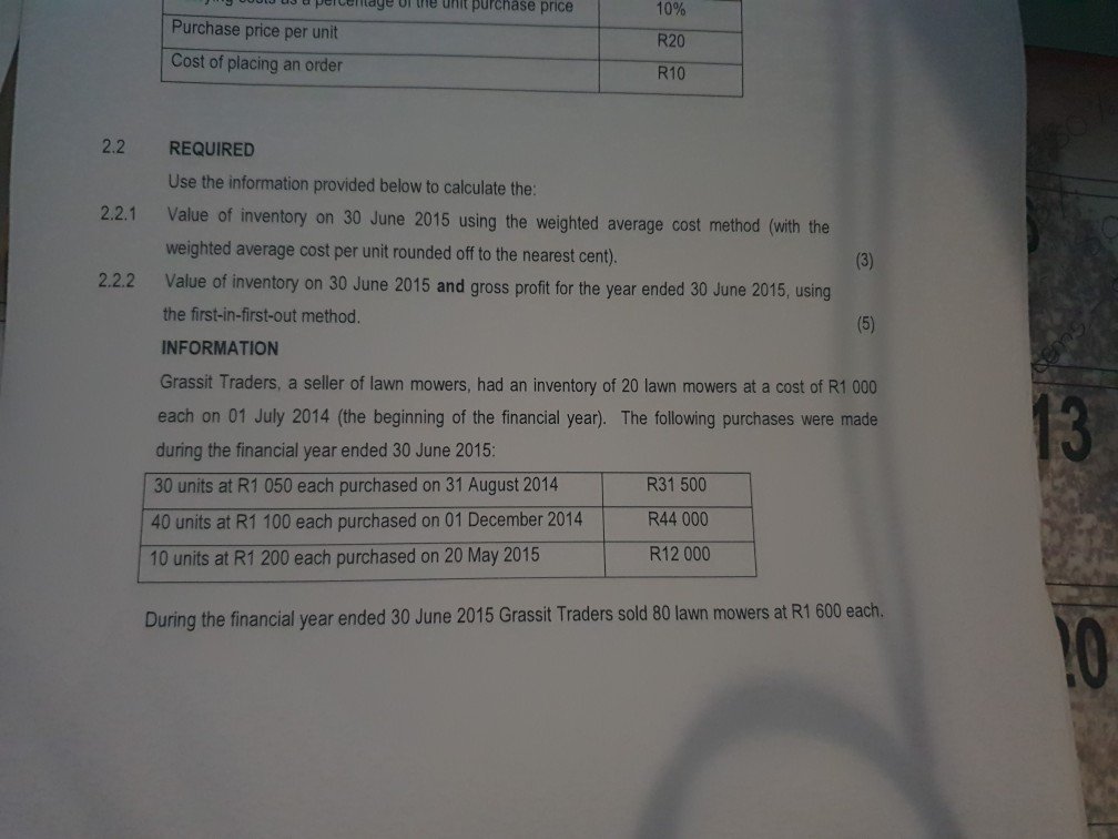  Mage or e unit purchase price 10% Purchase price per unit