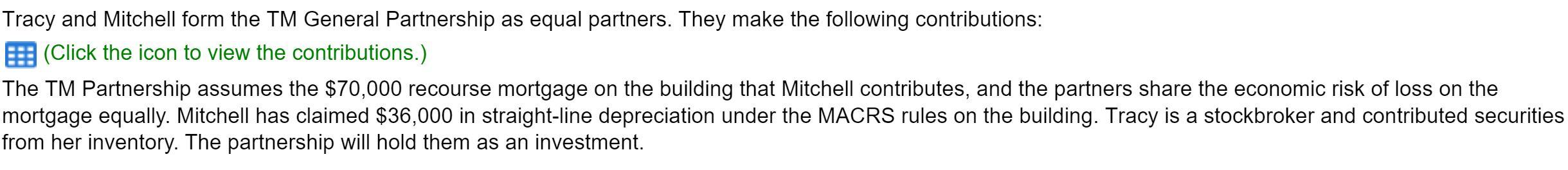 Tracy and Mitchell form the TM General Partnership as equal partners.