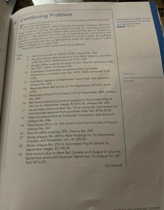  Continuing Problem Tran capture you to record and post the purchases