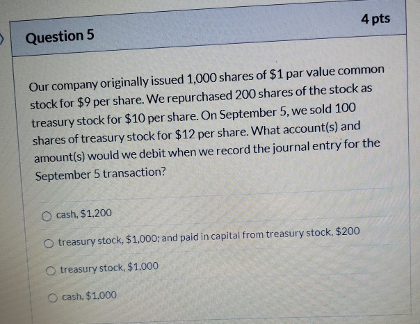 per share. What account(s) and amount(s) would we credit when we record