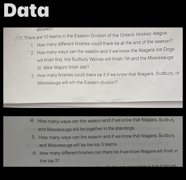 Please help in solving Data allowed? 17, There are 10 teams in